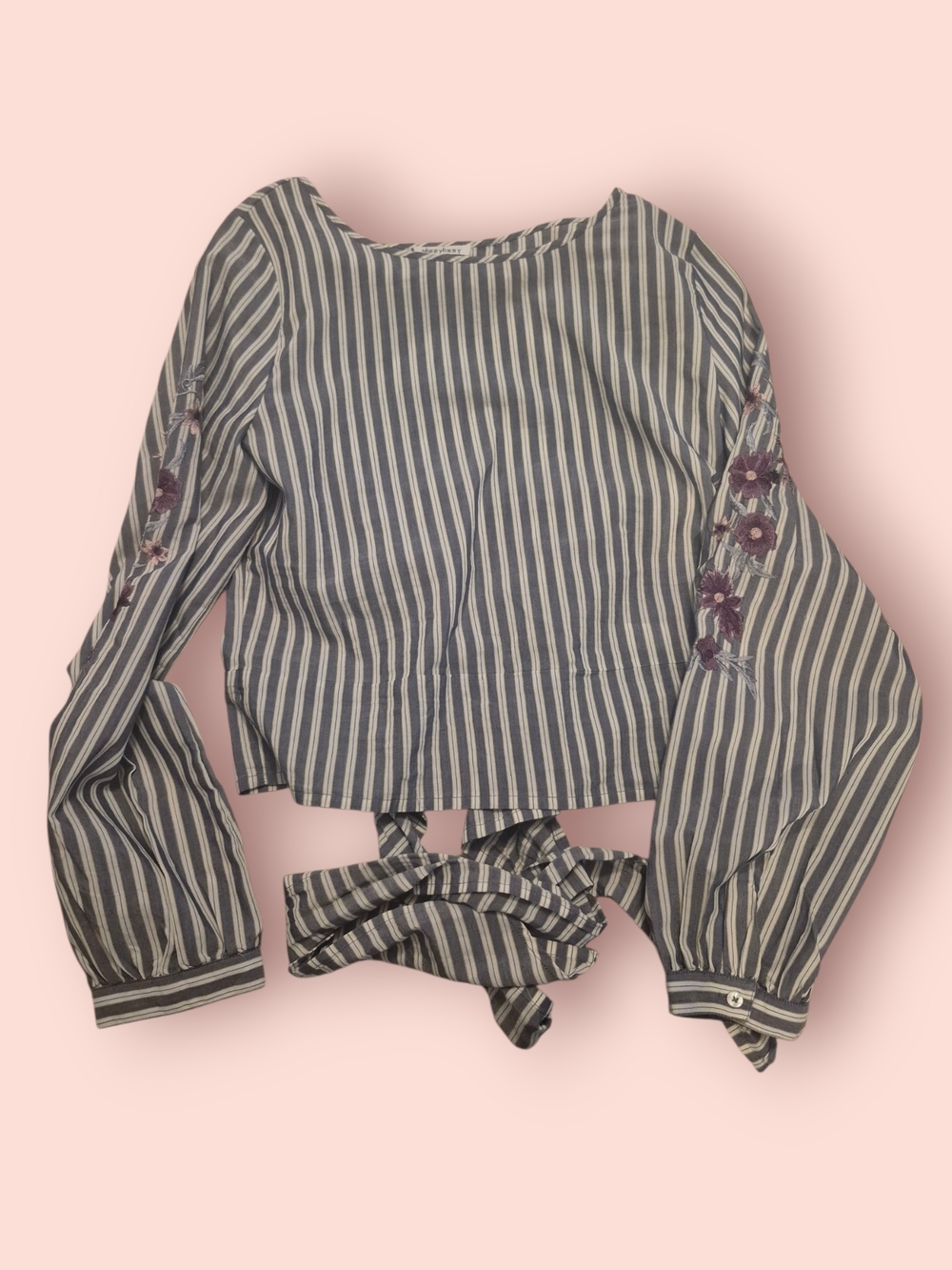 DIZZY LIZZY-Women Striped Blouse Embroidered Floral Sleeve Top Boho Long Sleeve